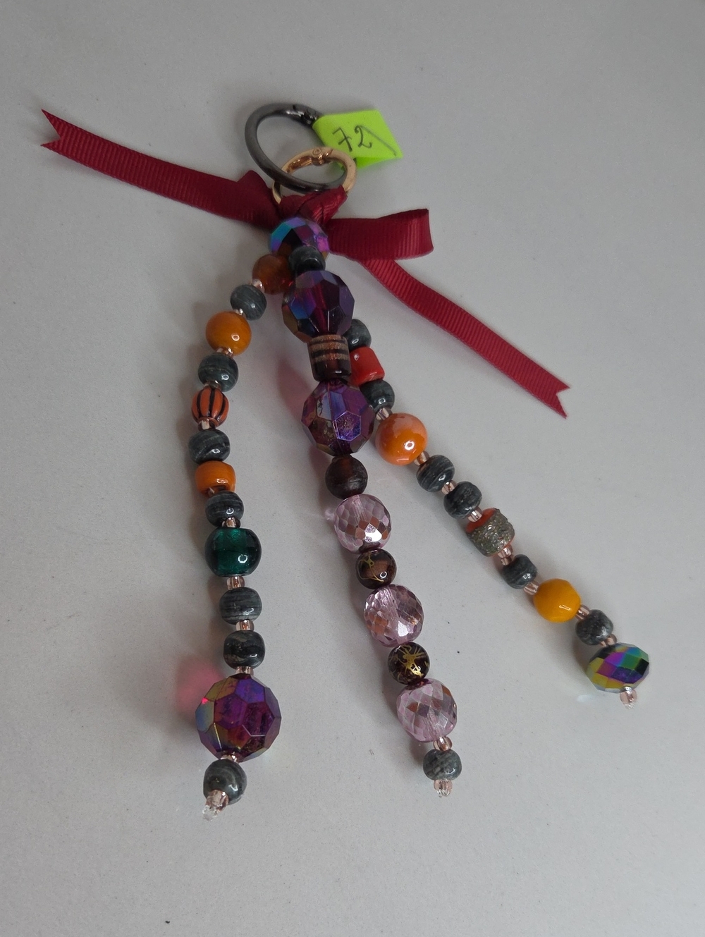 72 - Beaded Multicolor Bag Charm - Yellow, Pink, Purple, Green